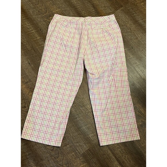 Lilly Pulitzer Women’s Capri Pants Sz 10 Pink White Green Plaid Cropped Light - Picture 6 of 7
